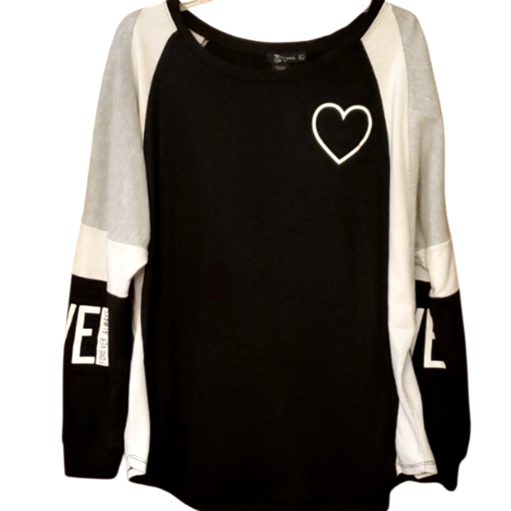 Miss Chievous Womans Black & White LOVE FOREVER ALWAYS Long Sleeve‎ Top Size XL